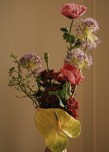 Détail de fleurs de saison dans un vase